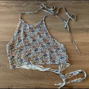 Like new floral high neck crop top with low back